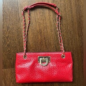 Vintage DKNY Red Leather Chain Shoulder Bag
